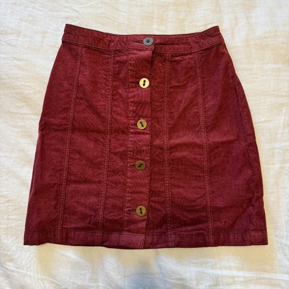 Pilcro and the Letterpress Red Button-up Corduroy Skirt